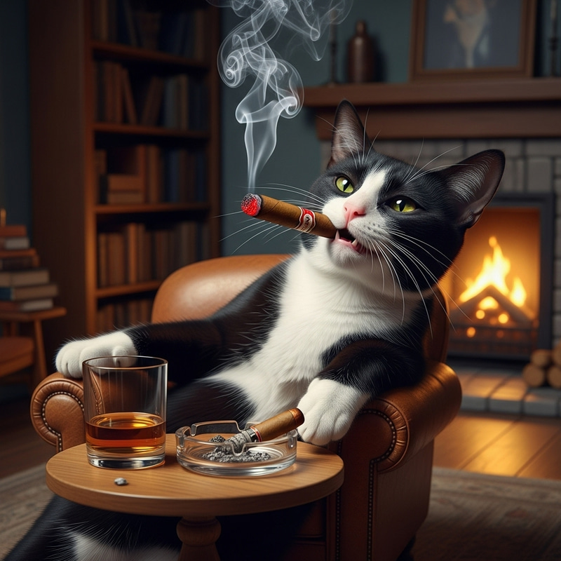 Cigar Smoking Cat - Fascinating Image
