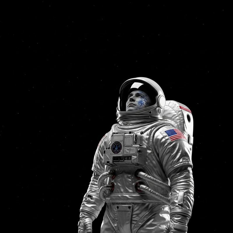 Astronaut in Shiny Space Suit on Minimalist Background