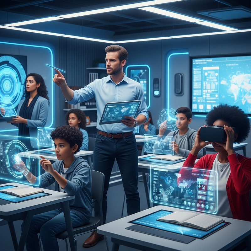 Future World Classroom: Hyper-Realistic Image of Advanced Digital Education