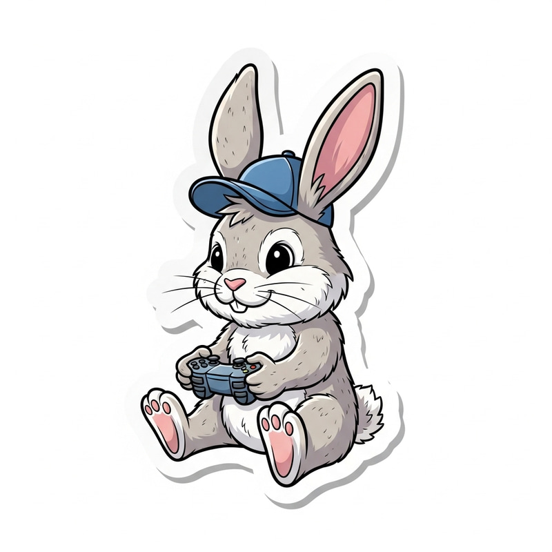 Cool Gaming Rabbit Sticker Art - Cartoon Bunny Enthusiast