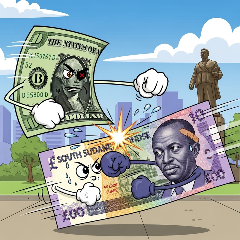 Dollar vs. South Sudan Pound: Currency Clash Animated Scene Dollar vs. South Sudan Pound: Currency Clash Animated Scene
