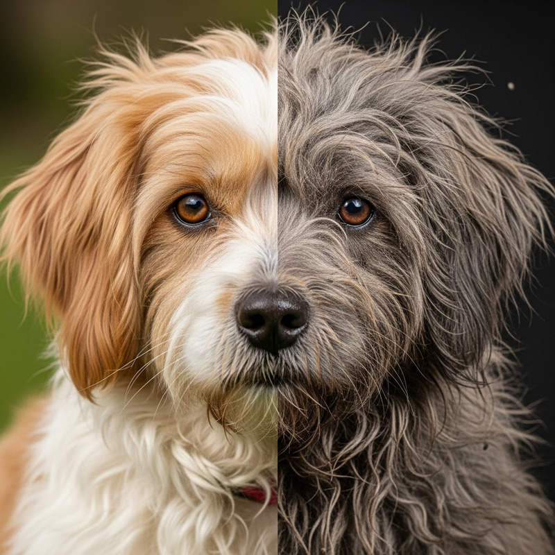 Striking Visual Contrast: Clean vs Dirty Dog Striking Visual Contrast: Clean vs Dirty Dog