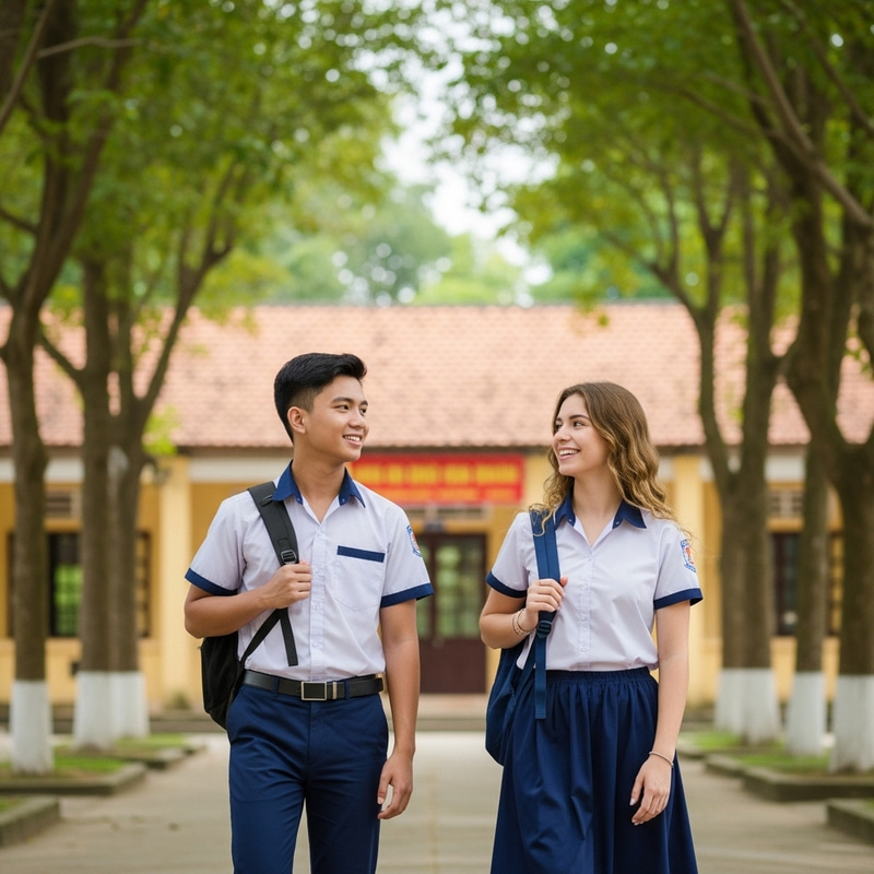 Vietnamese School Students in the Tropical Landscape Vietnamese School Students in the Tropical Landscape