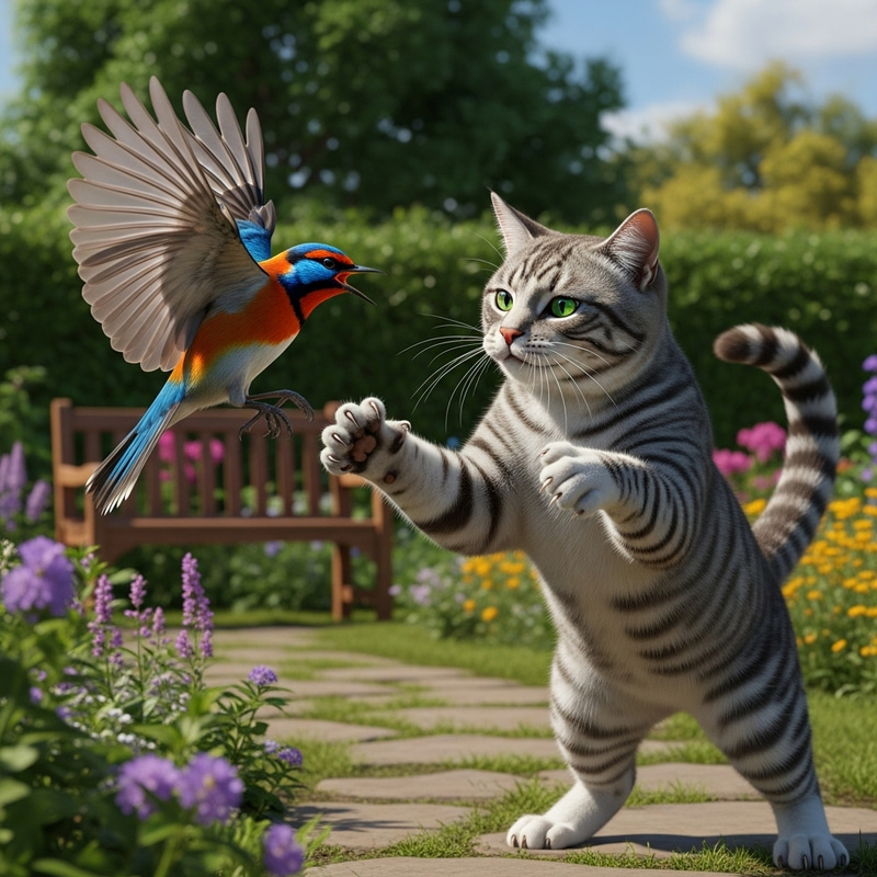 Intense Bird vs Cat Fight | Outdoor Garden Standoff Intense Bird vs Cat Fight | Outdoor Garden Standoff