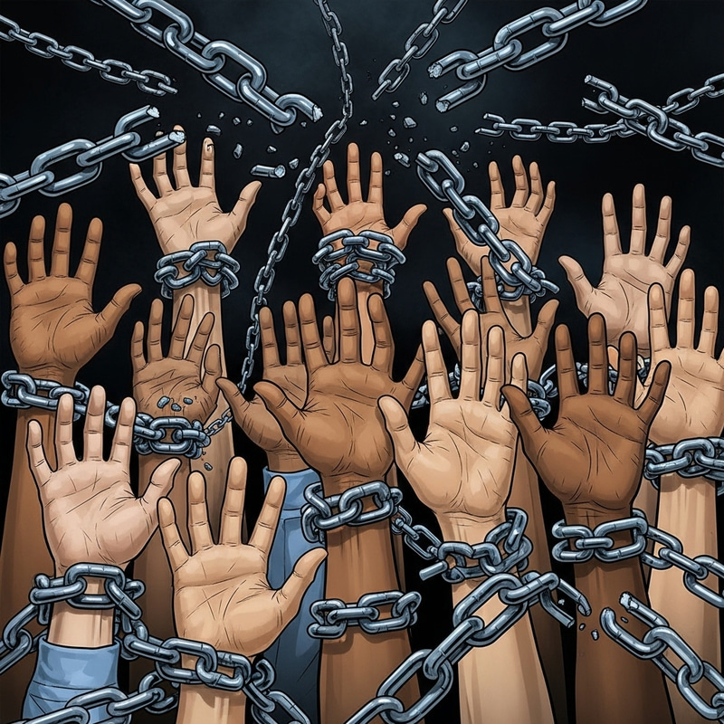 Diverse Hands Breaking Free: Symbol of Liberation