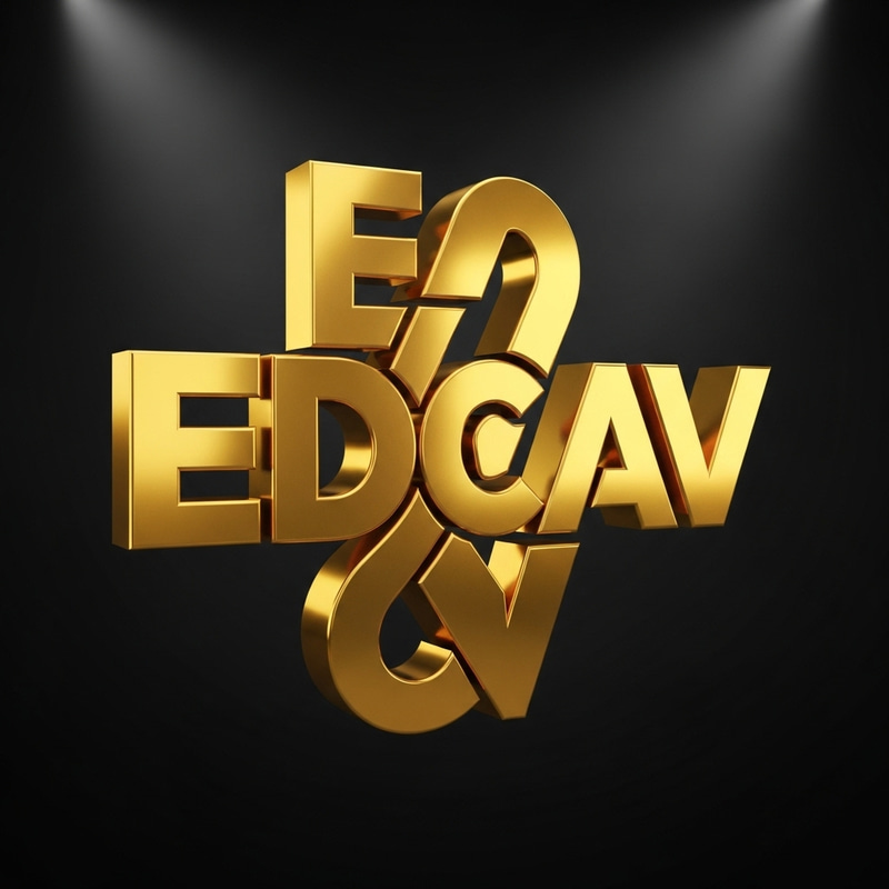 Golden 3D EDCAV Logo Design on Black Background