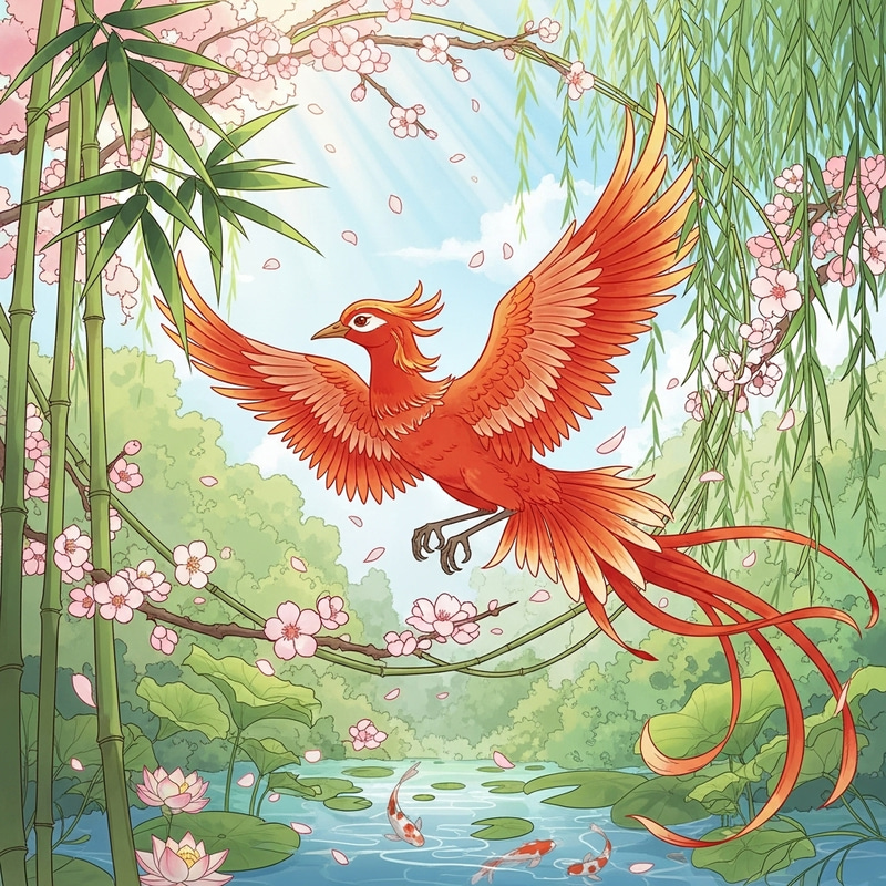 Chinese Suzaku Bird Illustration in Small Fresh Style Chinese Suzaku Bird Illustration in Small Fresh Style