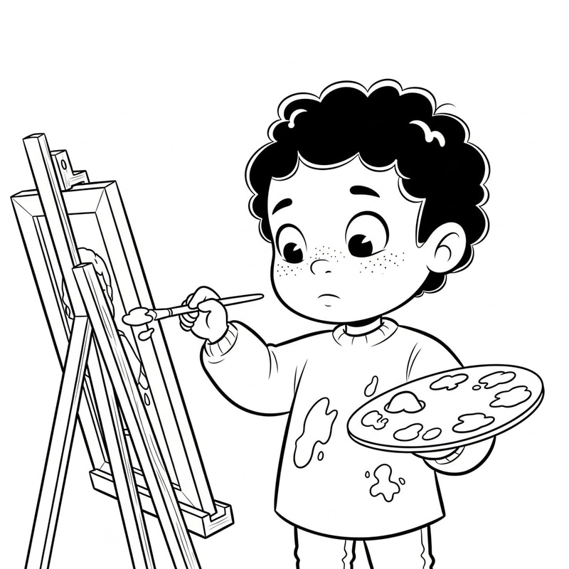 Whimsical Cartoon Child Painting Tribute Coloring Page Whimsical Cartoon Child Painting Tribute Coloring Page