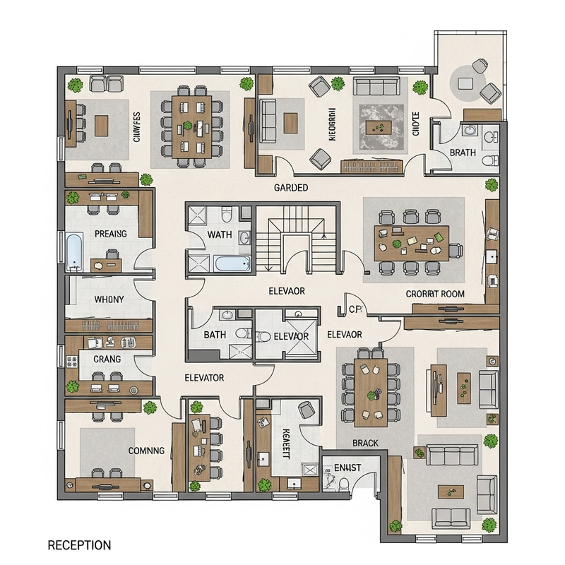 Intricately Designed Office Floor Plan - Spaces for Productivity & Collaboration Intricately Designed Office Floor Plan - Spaces for Productivity & Collaboration