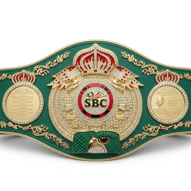 Saudi Flag Inspired Emerald Green Boxing Belt with Diamonds