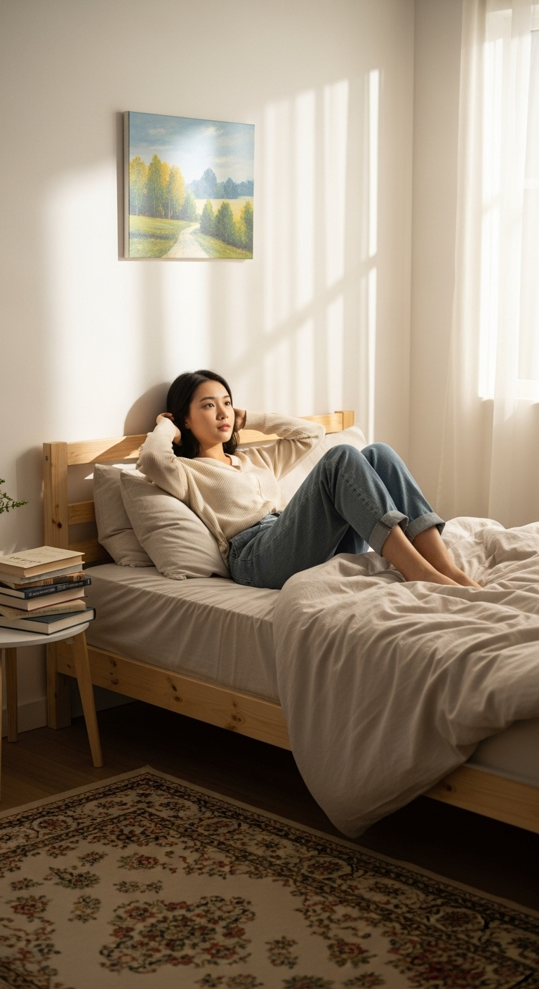 Sunny Morning with a Beautiful Girl on the Bed Sunny Morning with a Beautiful Girl on the Bed