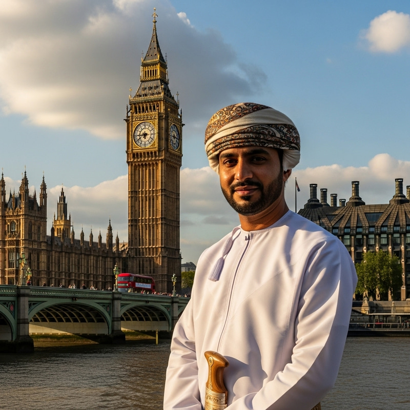 Omani Man by Dhofar Mountains Near London Clock Tower Omani Man by Dhofar Mountains Near London Clock Tower