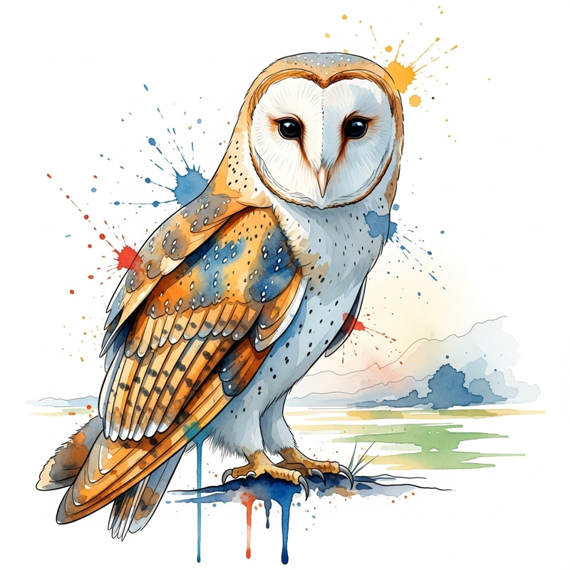 Vibrant Barn Owl Watercolor Art | Stunning Wildlife Portrait