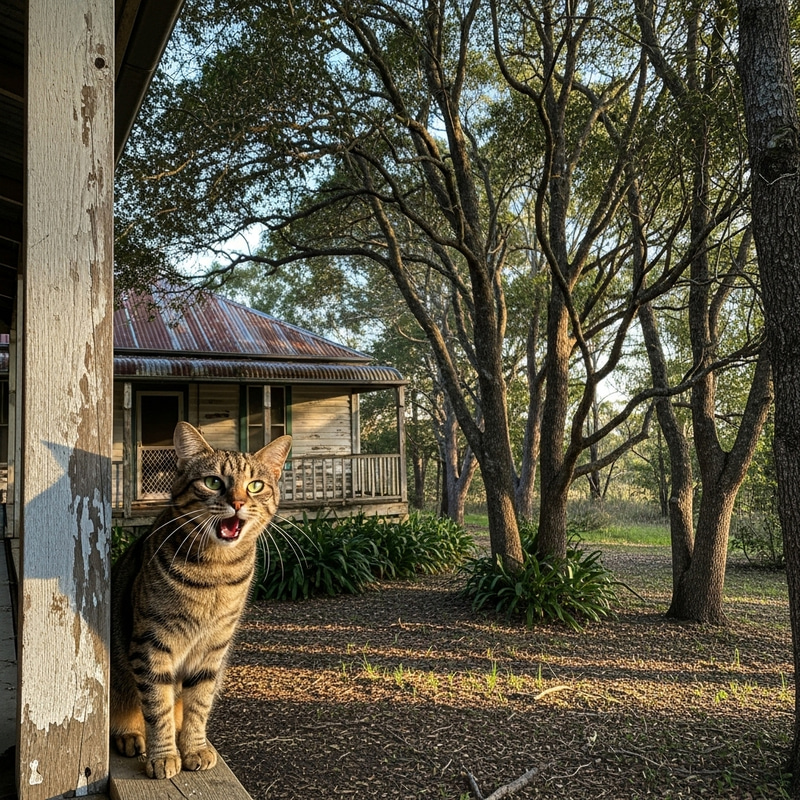Rural Jungle Scene with Curious Cat
