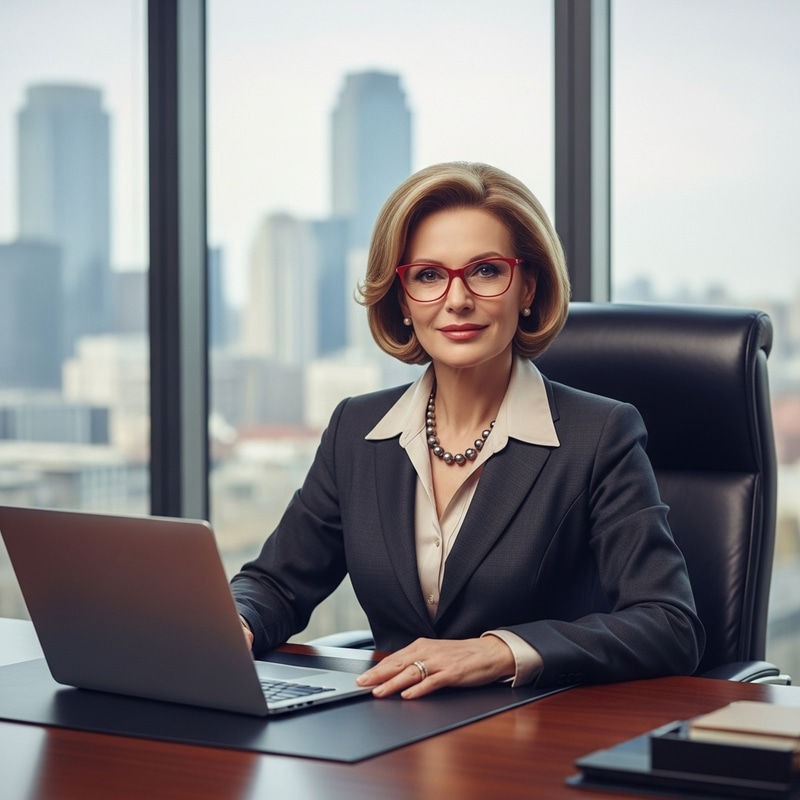 Stylish Red Glasses Business Woman, 45 Years Old