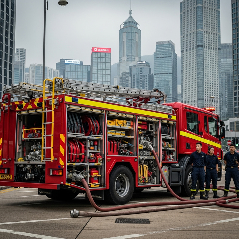 Hong Kong Fire Services Pump Truck Ready for Action Hong Kong Fire Services Pump Truck Ready for Action