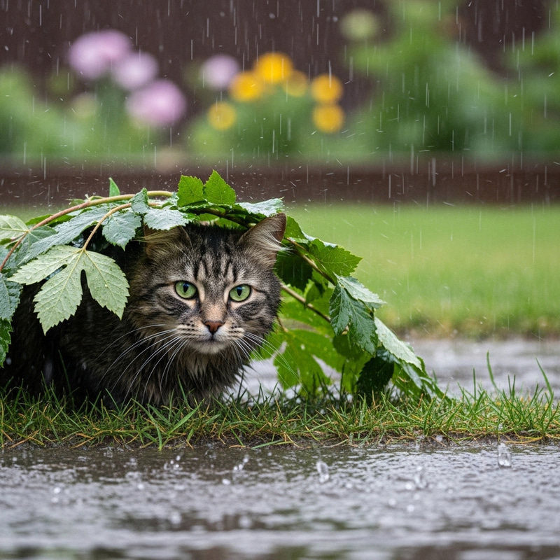 Cat Sheltering from Rain Cat Sheltering from Rain