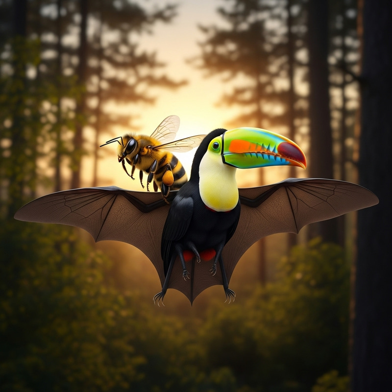 Mystical Creature: Bee, Vampire Bat, Toucan Hybrid Mystical Creature: Bee, Vampire Bat, Toucan Hybrid