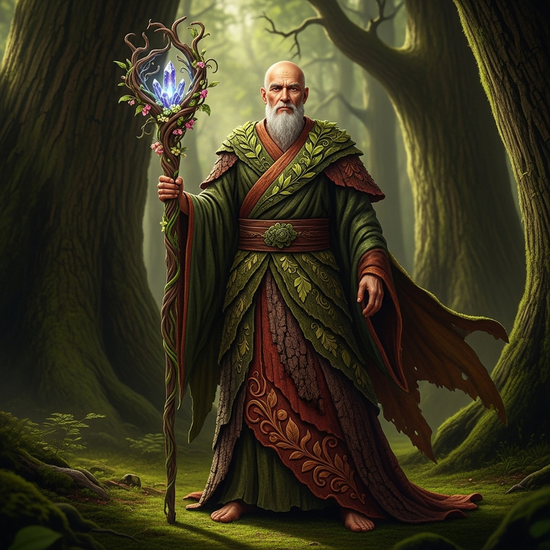 Bald Nature Deity with Staff: Symbol of Power and Wisdom Bald Nature Deity with Staff: Symbol of Power and Wisdom