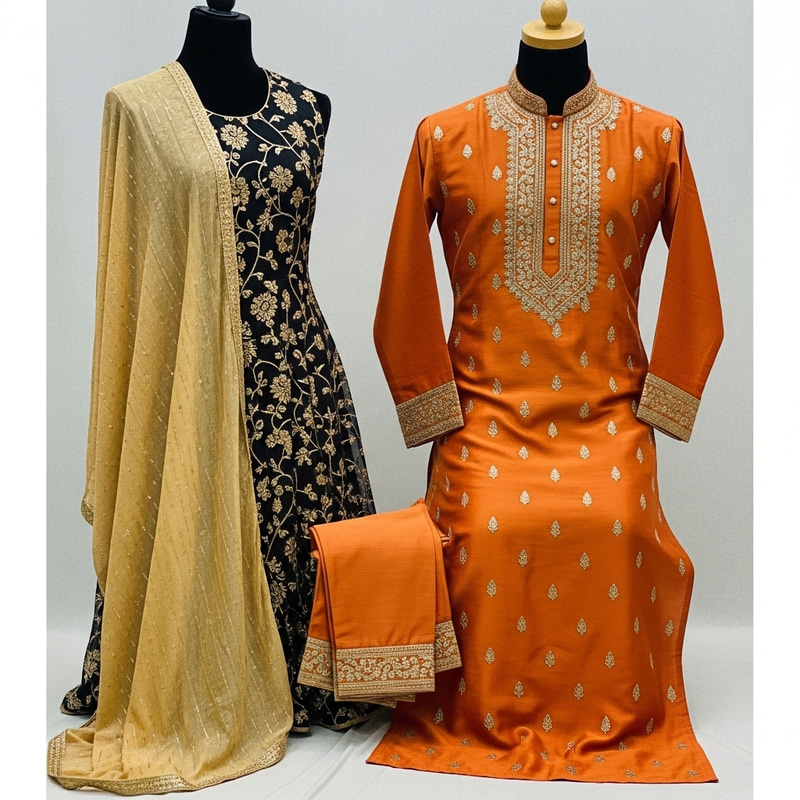 Stylish Branded Kurta Set with Stunning Gold Embroidery