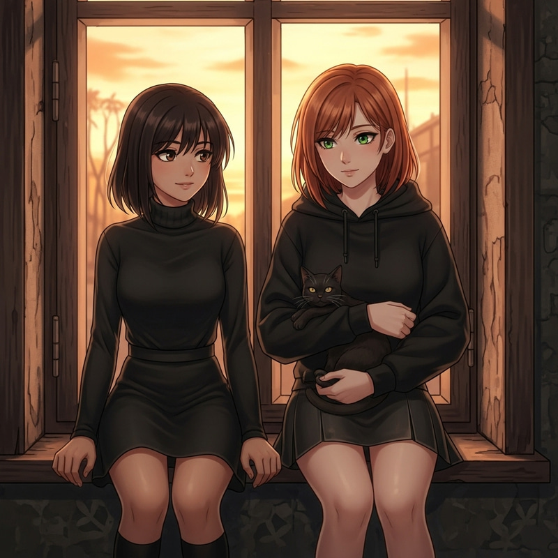 Enchanting Golden Sunset Scene with Hispanic and Caucasian Girls