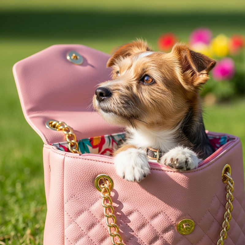 Fun Illustration of a Dog in a Handbag for Kids