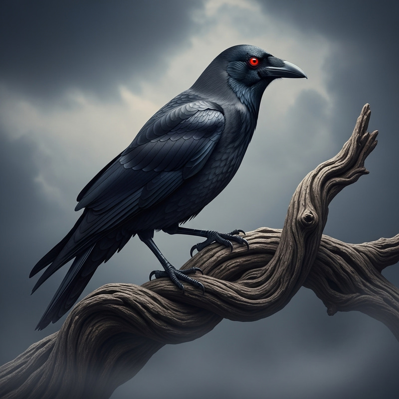 Majestic Crow with Eerie Red Eyes