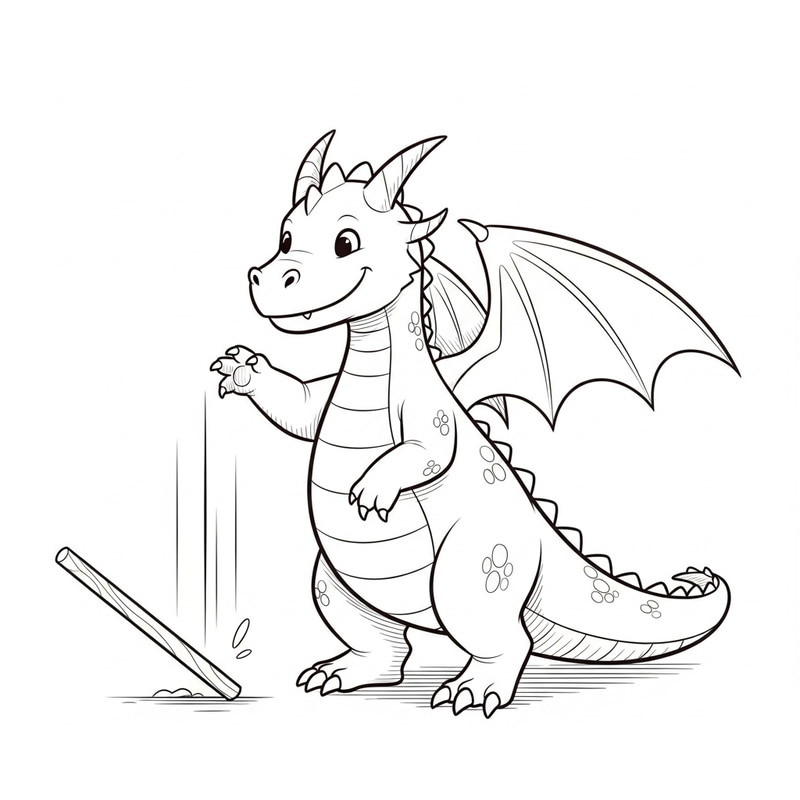 Adorable Dragon with Outstretched Paw Holding Falling Pole