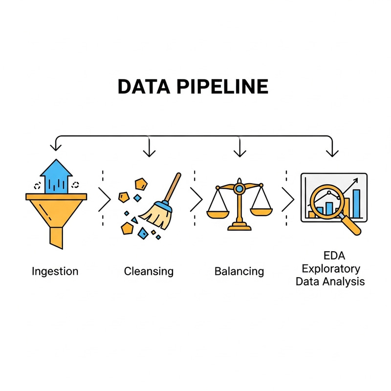 Data Pipeline: Ingestion, Cleansing, Balancing, EDA