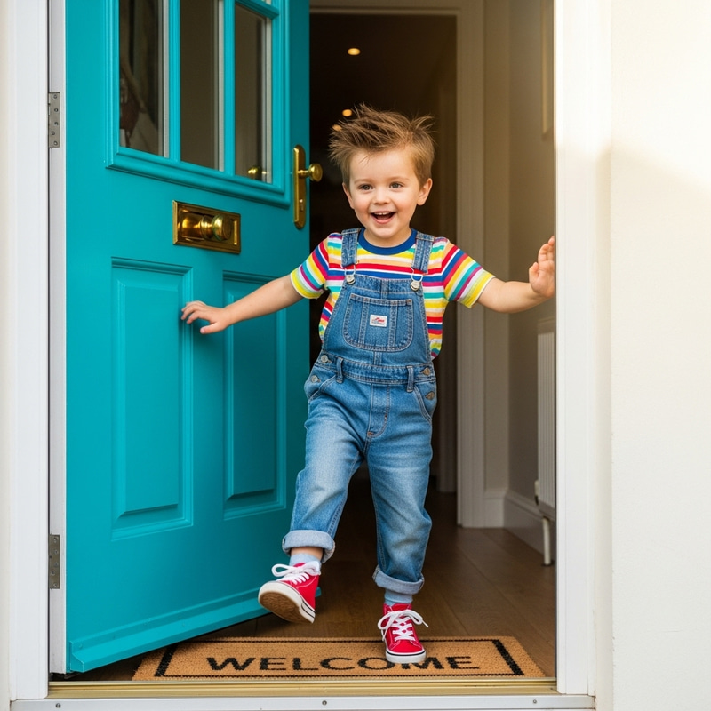 Small Child Stepping Out of Home | Young Kid Leaving House Small Child Stepping Out of Home | Young Kid Leaving House