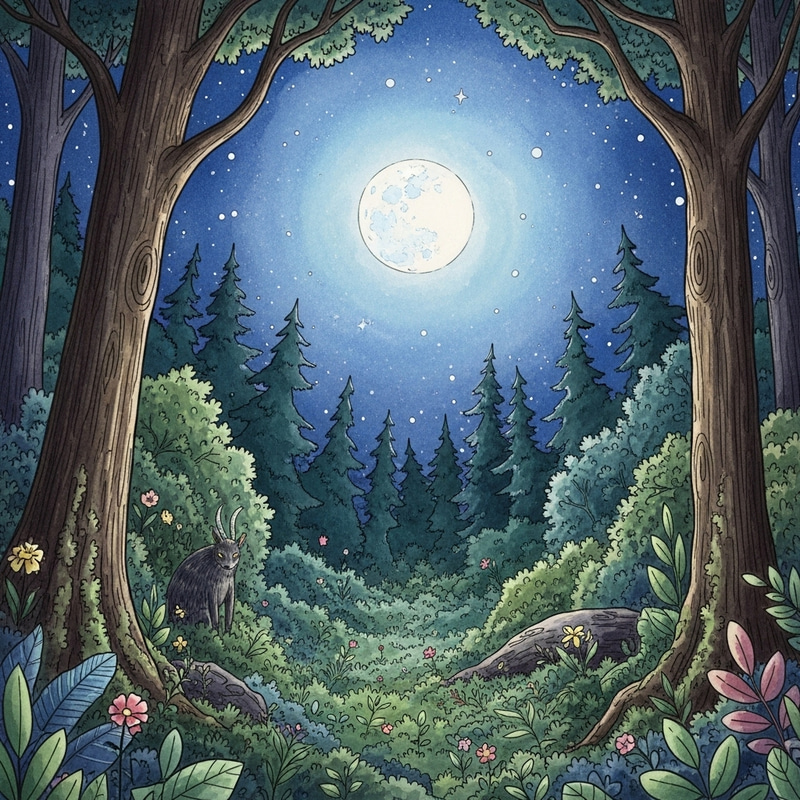 Ethereal Moonlit Forest | Celestial-Themed Watercolor Scene Ethereal Moonlit Forest | Celestial-Themed Watercolor Scene