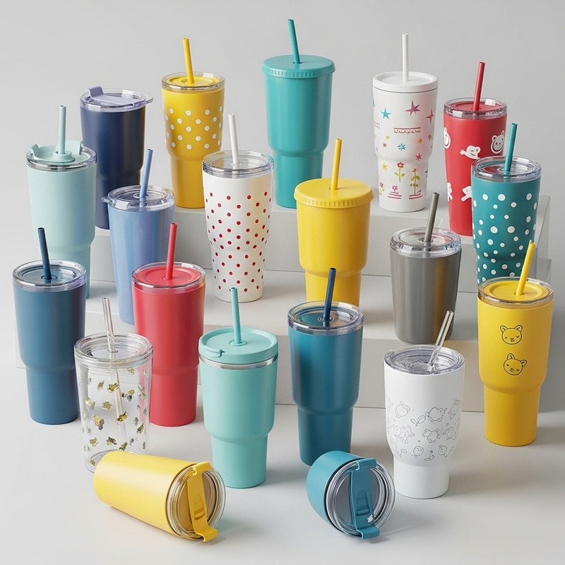 Cute Tumbler Cups Assortment - Colorful & Whimsical Selection Cute Tumbler Cups Assortment - Colorful & Whimsical Selection
