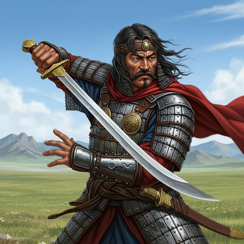 Heroic Medieval Mongolian Warrior in Battle Armor Heroic Medieval Mongolian Warrior in Battle Armor