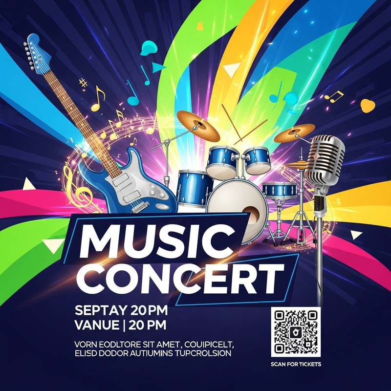 Engaging Music Concert E-Flyer Design | Event Info & QR Code