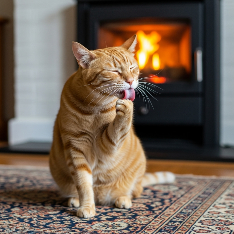 Adorable Orange Tabby Cat Grooming | Cozy Fireplace Setting Adorable Orange Tabby Cat Grooming | Cozy Fireplace Setting