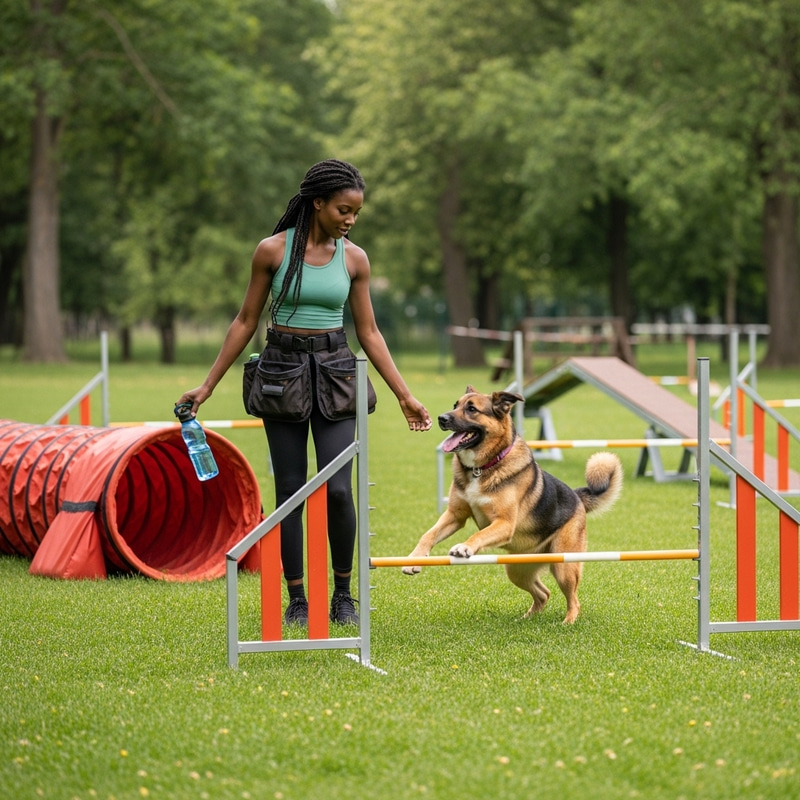 Modern Dog Training in a Green Park with Positive Reinforcement Techniques Modern Dog Training in a Green Park with Positive Reinforcement Techniques