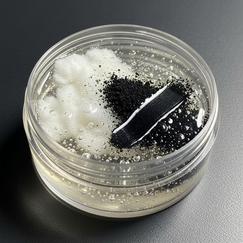 Radiant White Fluffy Substance and Coal-Black Dust Blend Radiant White Fluffy Substance and Coal-Black Dust Blend