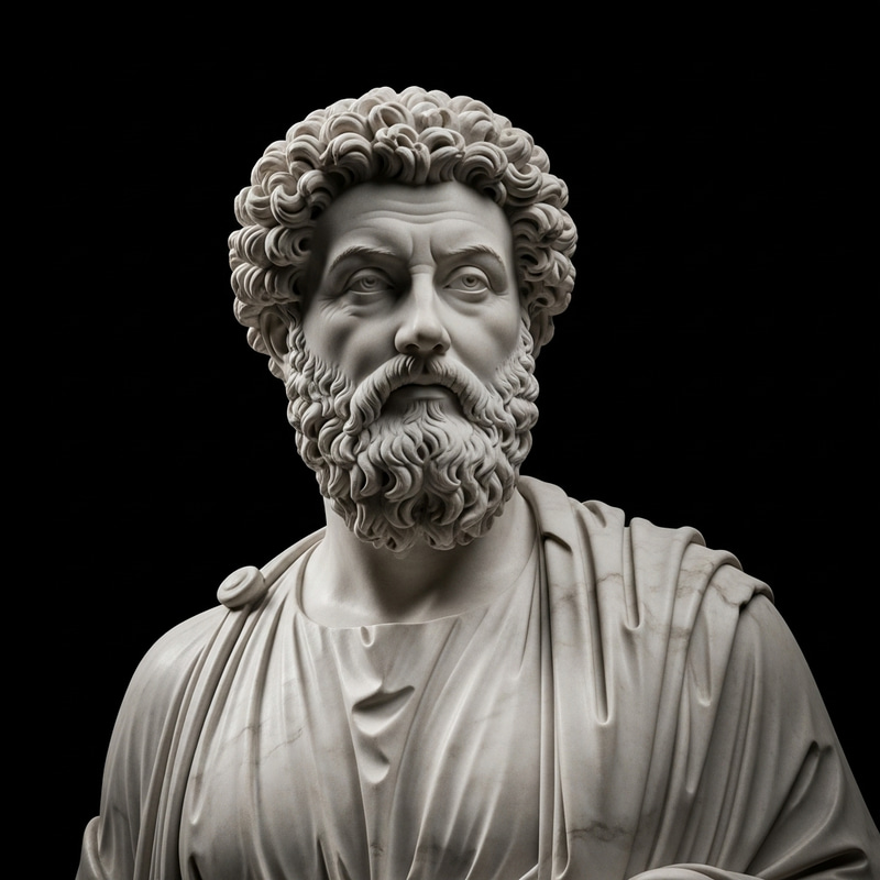 White Marble Statue of Marcus Aurelius on Black Background