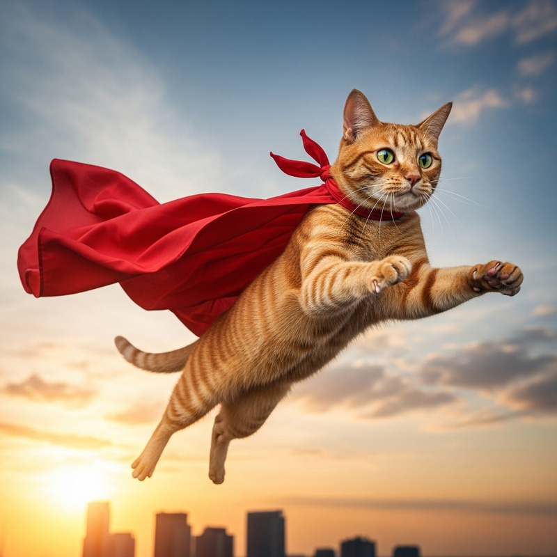 Cat Flying with Cape: Amazing Image