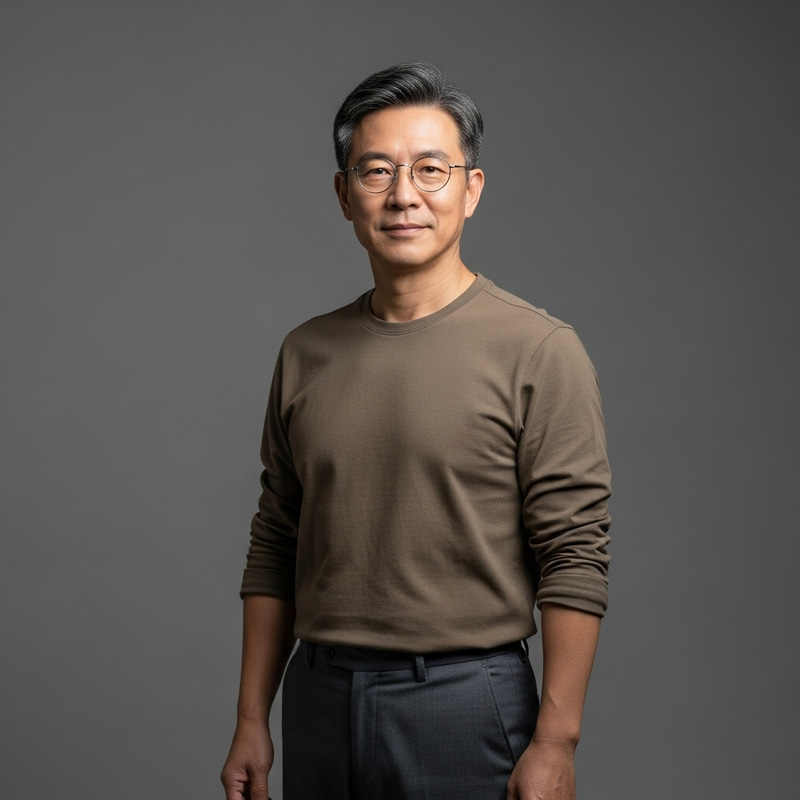 Middle-Aged East Asian Man with Stylish Glasses