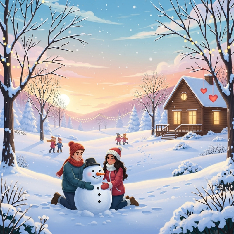 February Delight: Enchanting Snowman Scene in a Cozy Park