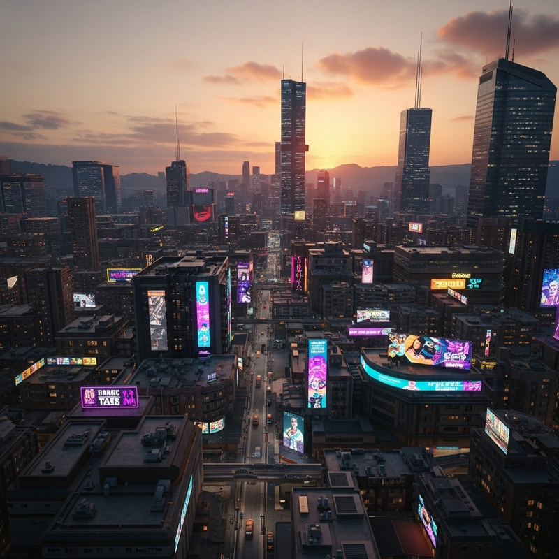Futuristic Cyberpunk Cityscape at Dusk - Urban Landscape Futuristic Cyberpunk Cityscape at Dusk - Urban Landscape