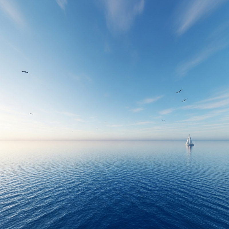 Tranquil Seaside Sunset Scene with Boat and Seagulls