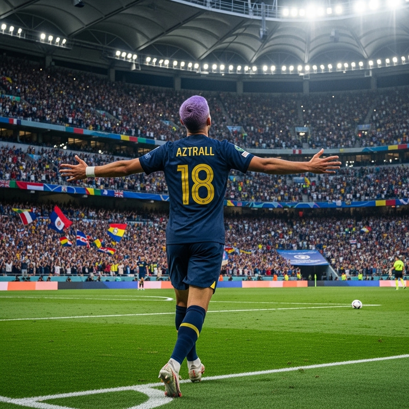Aztrall: Star Soccer Player with Purple Hair Aztrall: Star Soccer Player with Purple Hair