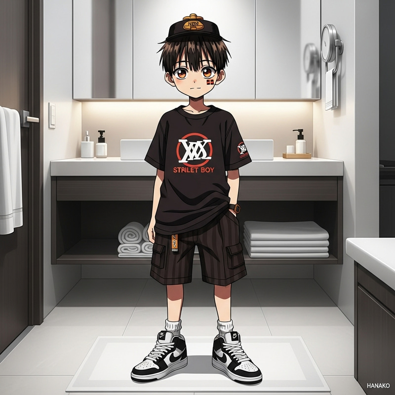 Anime Aesthetic: Toilet Boy Hanako Kun Sporting Stylish Streetwear & Sneakers Anime Aesthetic: Toilet Boy Hanako Kun Sporting Stylish Streetwear & Sneakers