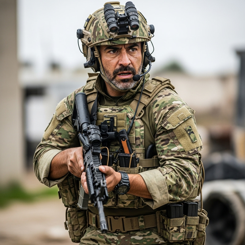 Intense Mexican Navy Special Forces Soldier in Camouflage Gear Intense Mexican Navy Special Forces Soldier in Camouflage Gear