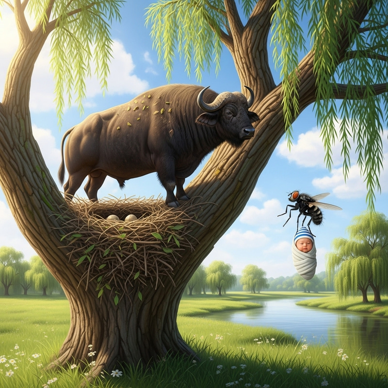 Buffalo Nest on Willow Branch - Unique Nature Scene with a Surprising Twist Buffalo Nest on Willow Branch - Unique Nature Scene with a Surprising Twist