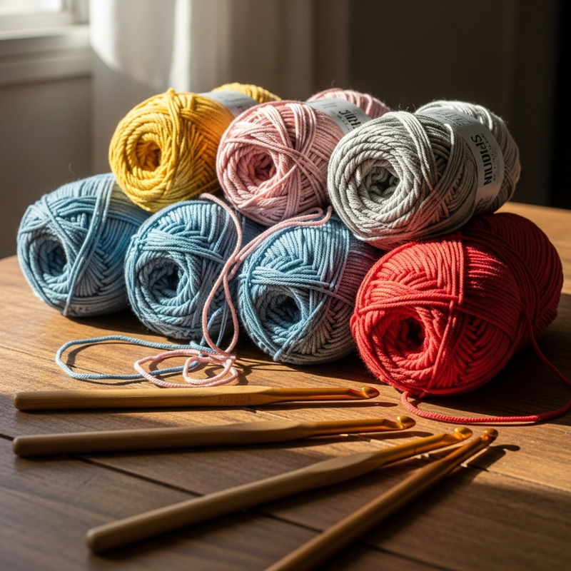 Vibrant Crochet Yarn Display | Artistic Yarn Composition Vibrant Crochet Yarn Display | Artistic Yarn Composition