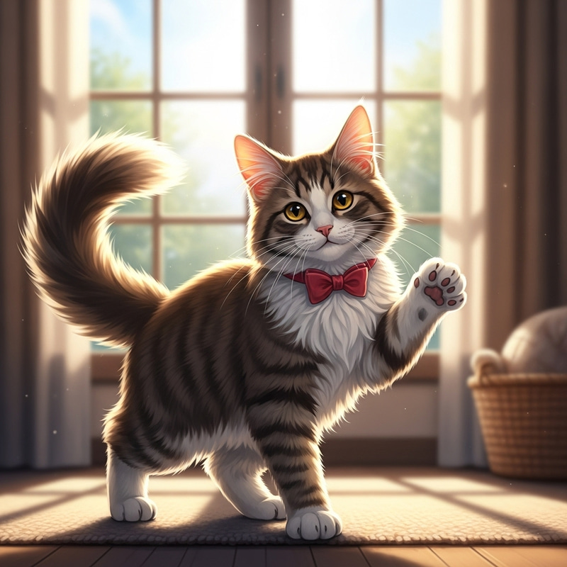 Fluffy Cat with Golden Eyes in Playful Pose Fluffy Cat with Golden Eyes in Playful Pose