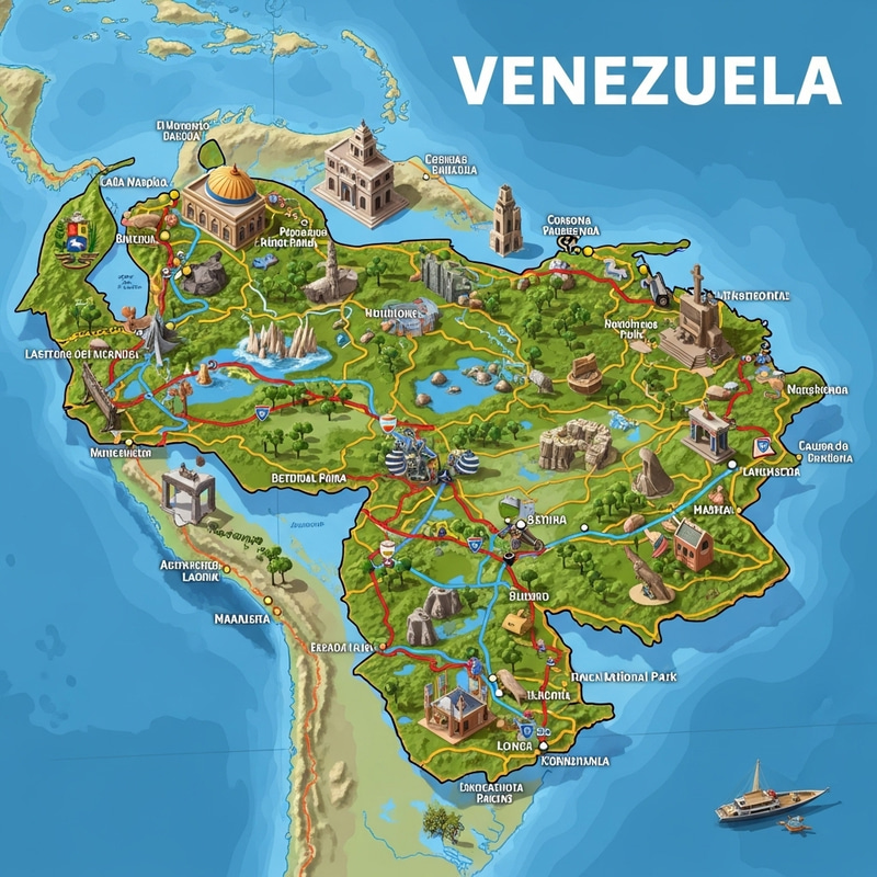 Discover Venezuela: Isometric Road Trip Map & Landmarks
